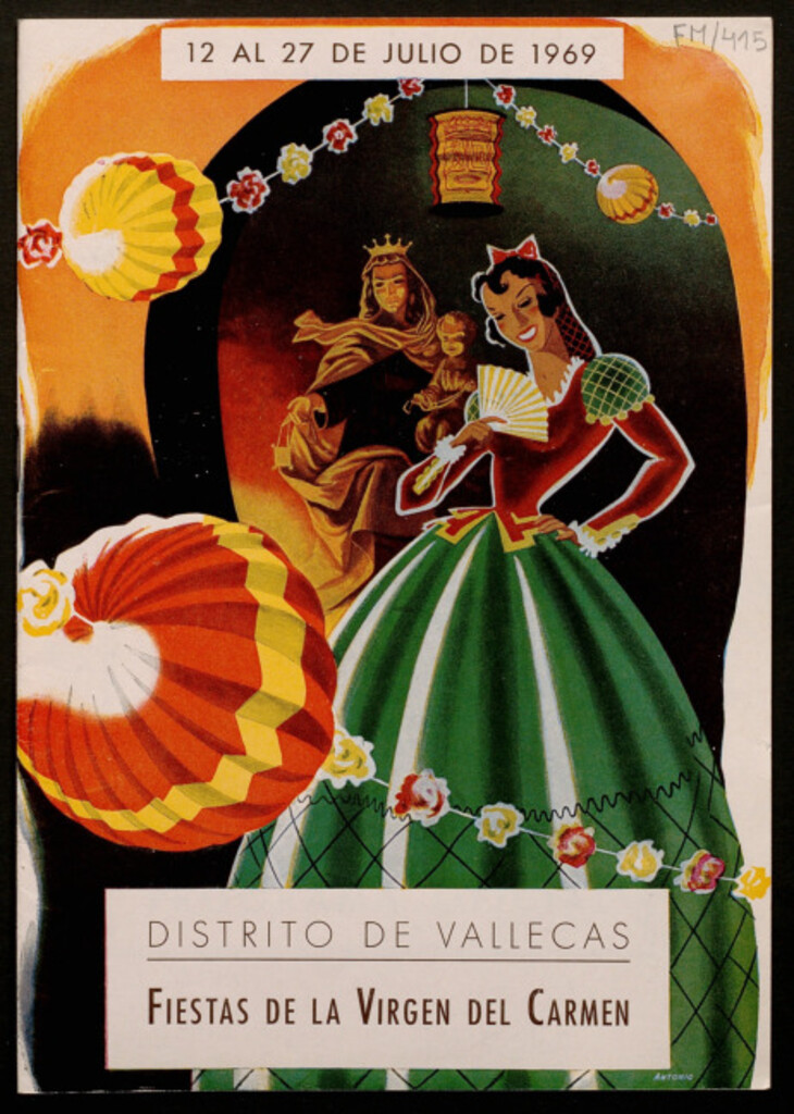 Miniatura de Grandes festejos organizados en honor de la Santísima Virgen del Carmen, patrona del distrito de Vallecas durante los días del 12 al 27 de julio : programa oficial