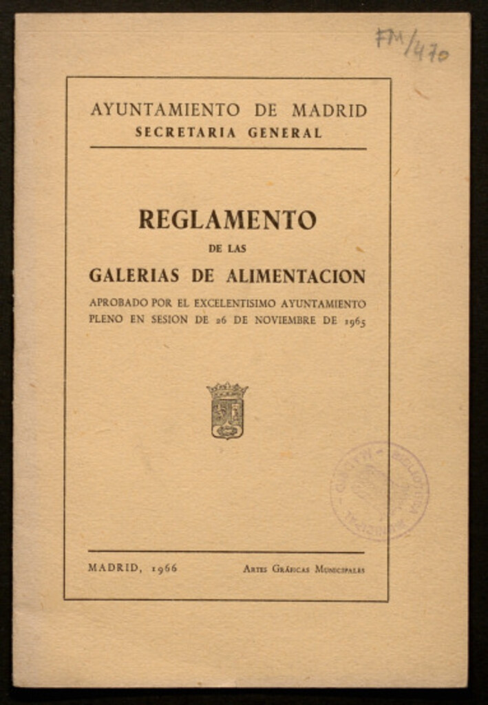 Miniatura de Reglamento de las galerías de alimentación aprobado... en sesión de 26 de noviembre de 1965