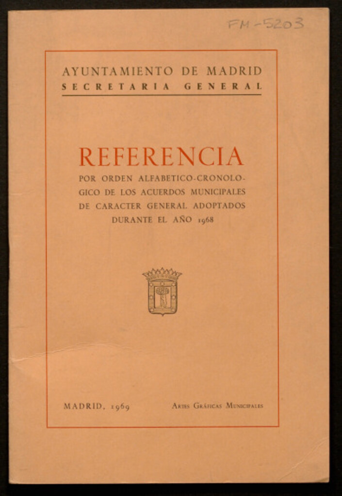 Miniatura de Referencia por orden alfabético-cronológico de los acuerdos municipales de carácter general adoptados durante el año 1968