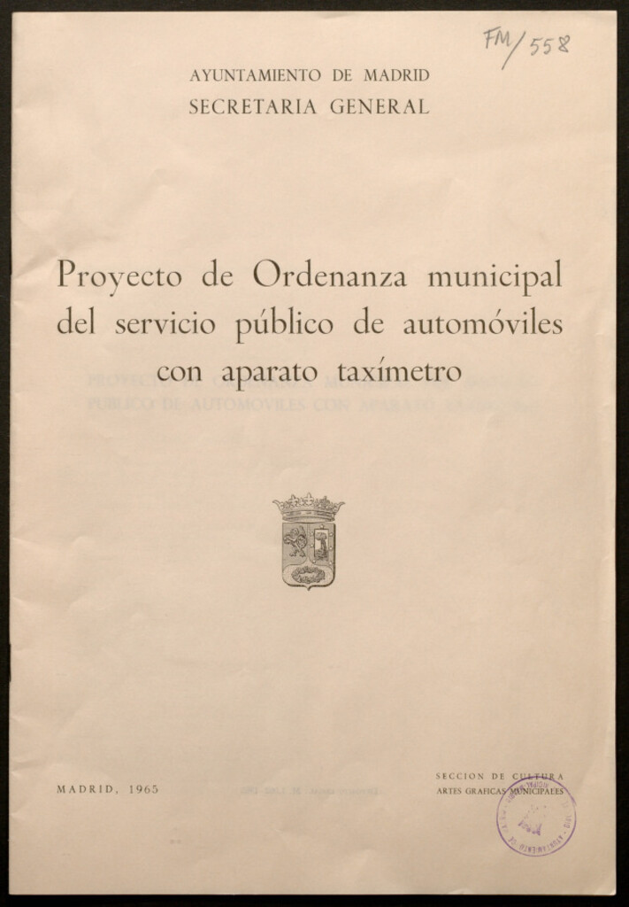 Miniatura de Proyecto de ordenanza municipal del servicio público de automóviles con aparato taxímetro