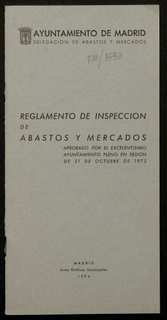 Miniatura de Reglamento de inspección de abastos y mercados aprobados... en sesión de 31 de octubre de 1973