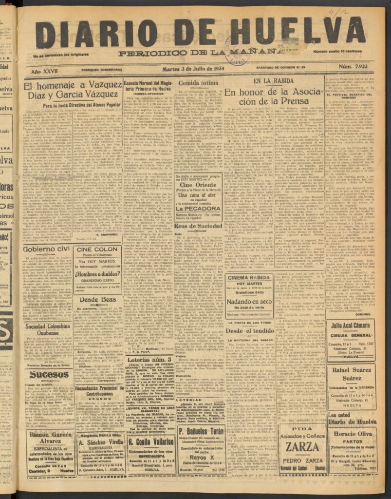 Miniatura de Diario de Huelva : periódico independiente del 3 de julio de 1934
