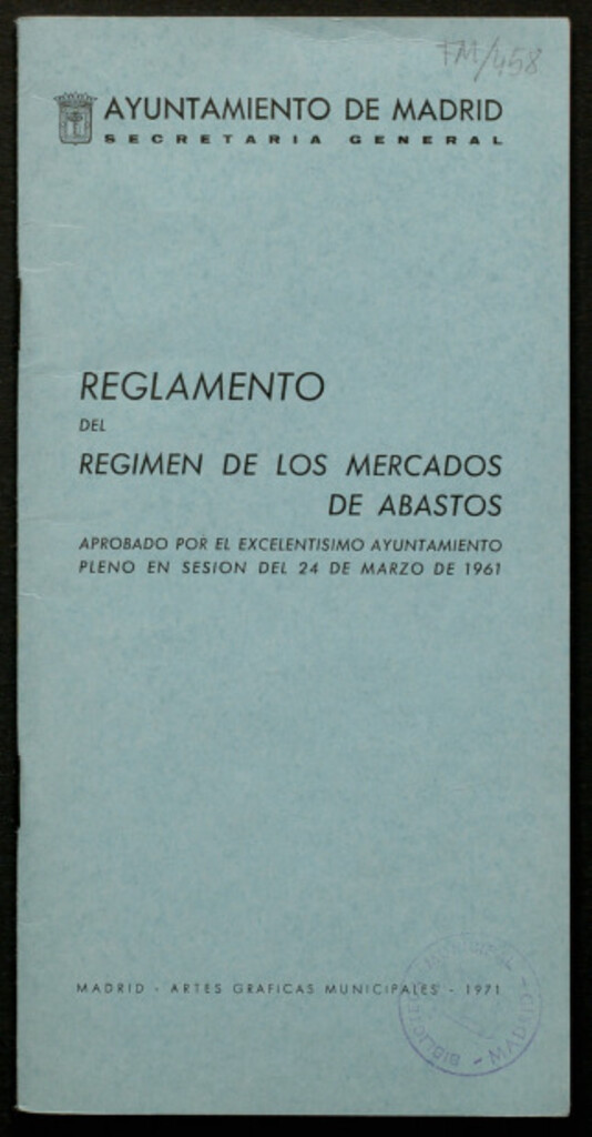 Miniatura de Reglamento del régimen de los mercados de abastos aprobado... en sesión del 24 de marzo de 1961