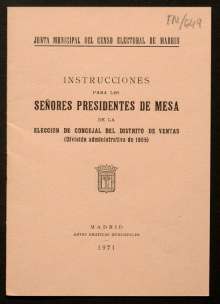 Miniatura de Instrucciones para los señores presidentes de mesa de la elección del distrito de Ventas (división administrativa de 1955)