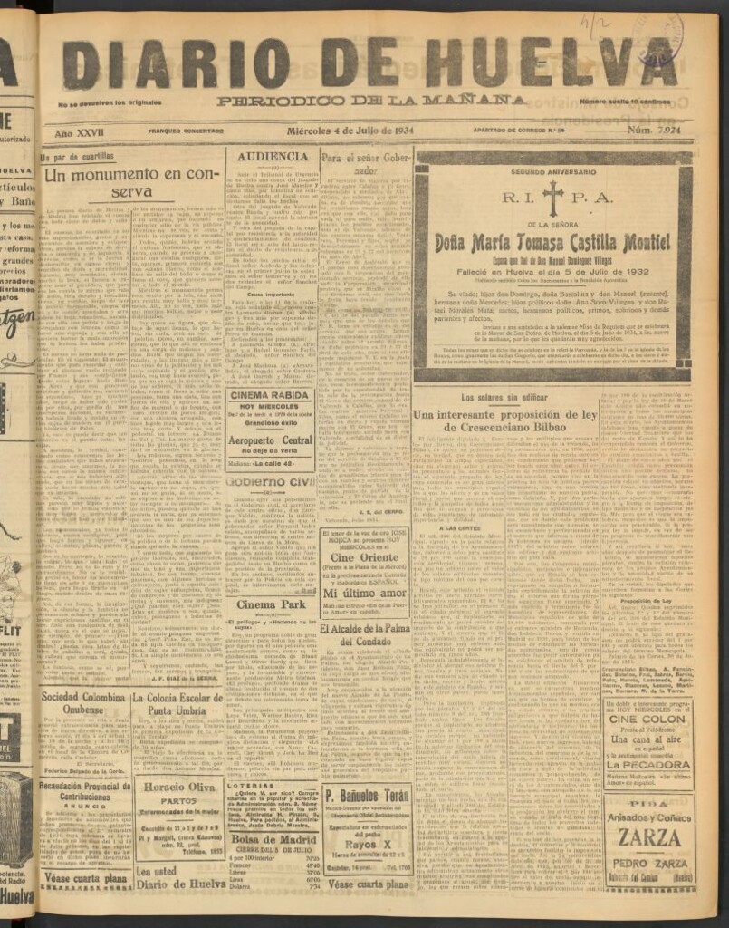 Miniatura de Diario de Huelva : periódico independiente del 4 de julio de 1934