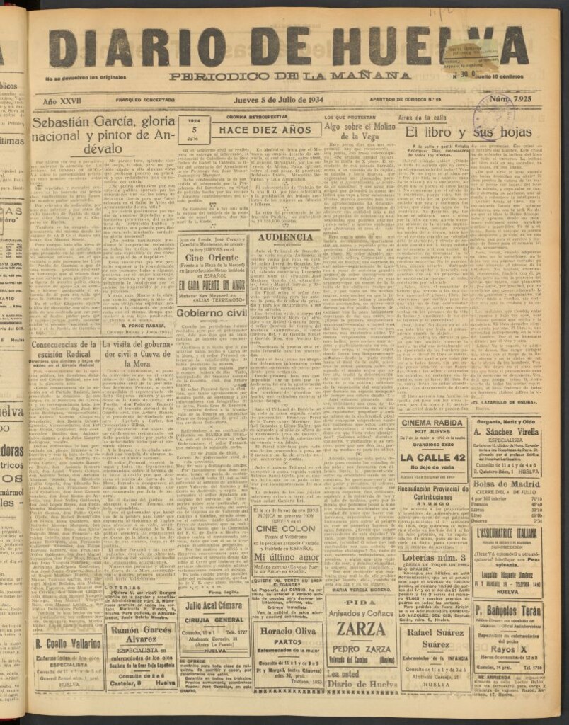 Miniatura de Diario de Huelva : periódico independiente del 5 de julio de 1934