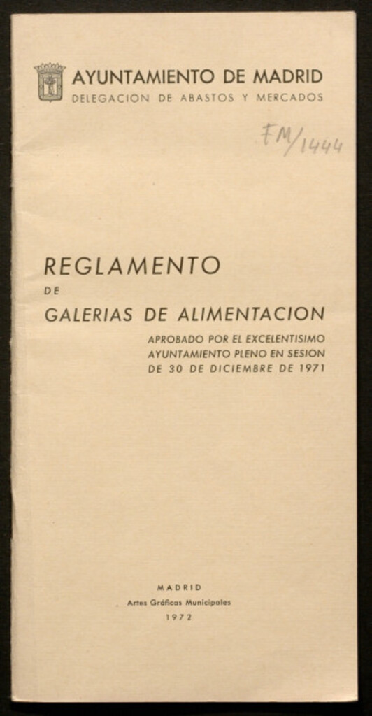 Miniatura de Reglamento de galerías de alimentación aprobado por el Ayuntamiento pleno en sesión de 30 de dicimbre de 1971