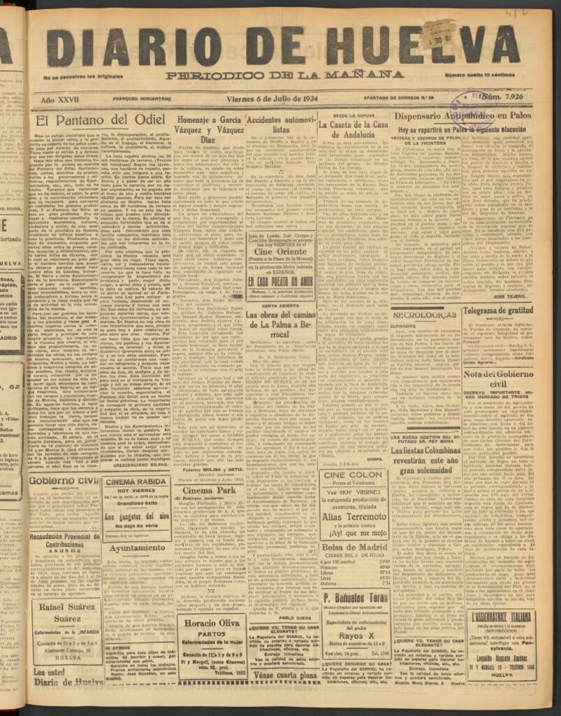 Miniatura de Diario de Huelva : periódico independiente del 6 de julio de 1934