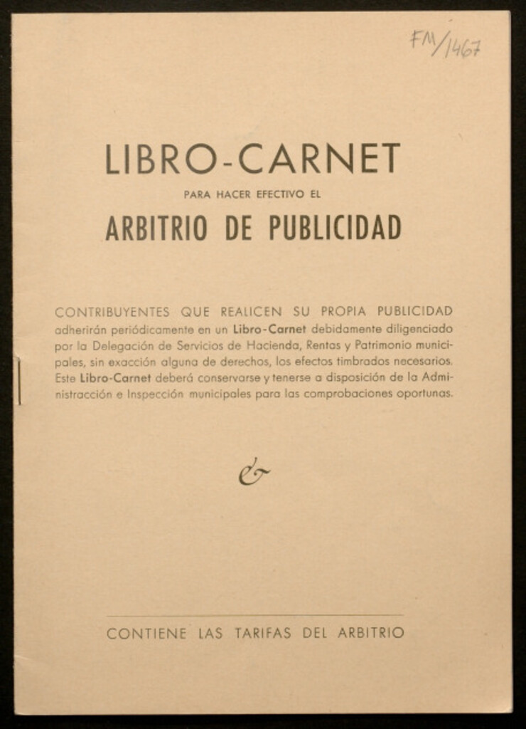 Miniatura de Libro-carnet para hacer efectivo el arbitrio de publicidad...