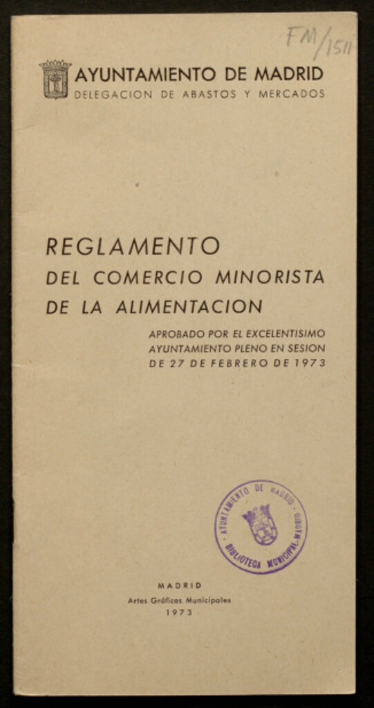 Miniatura de Reglamento del comercio minorista de la alimentación aprobado... en sesión de 27 de febrero de 1973