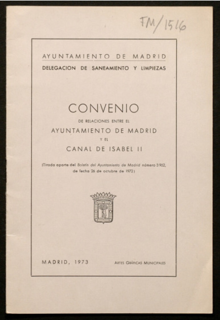 Miniatura de Convenio de relaciones entre el Ayuntamiento de Madrid y el Canal de Isabel II