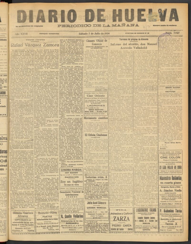 Miniatura de Diario de Huelva : periódico independiente del 7 de julio de 1934