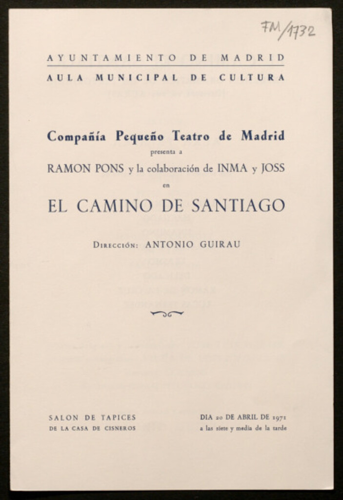 Miniatura de Compañía Pequeño Teatro de Madrid presenta a Ramón Pons... en El camino de Santiago : [Programa]