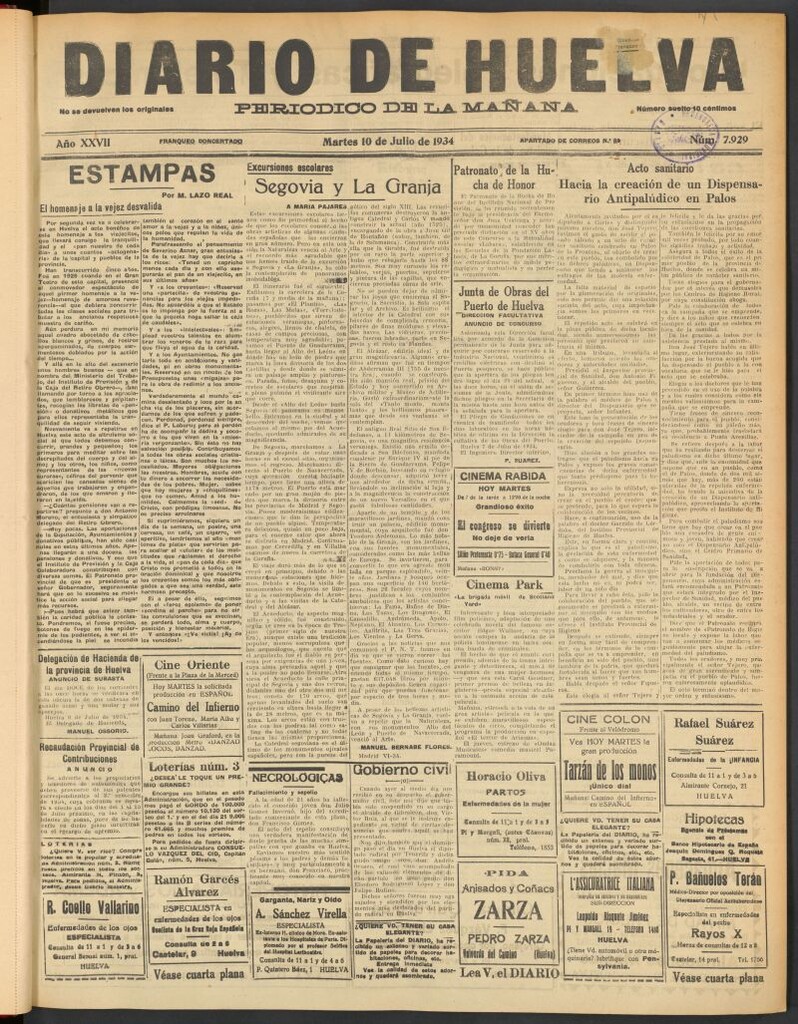 Miniatura de Diario de Huelva : periódico independiente del 10 de julio de 1934