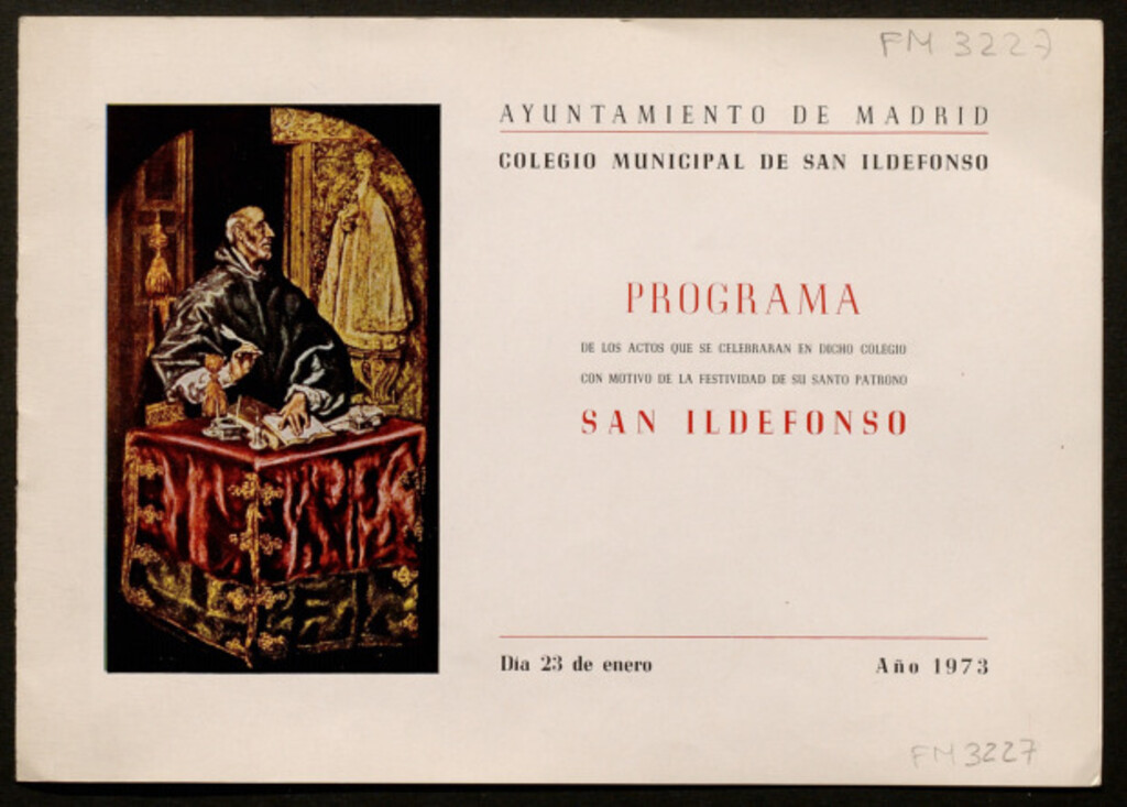 Miniatura de Programa de los actos que se celebrarán en dicho colegio con motivo de la festividad de su santo patrón San Ildefonso