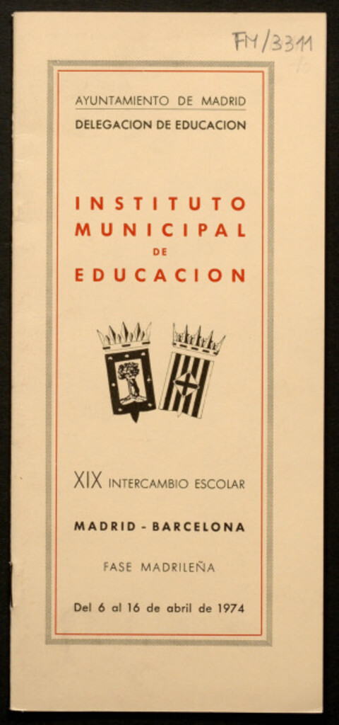 Miniatura de XIX Intercambio Escolar Madrid-Barcelona fase madrileña, del 6 al 16 de abril de 1974 Instituto Municipal de Educación