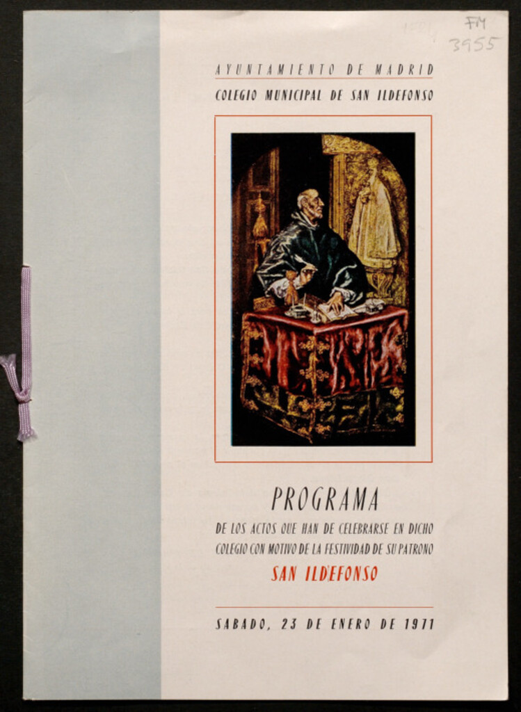 Miniatura de Programa de los actos que han de celebrarse en dicho colegio con motivo de la festividad de su patrono San ildefonso : sábado 23 de enero de 1971