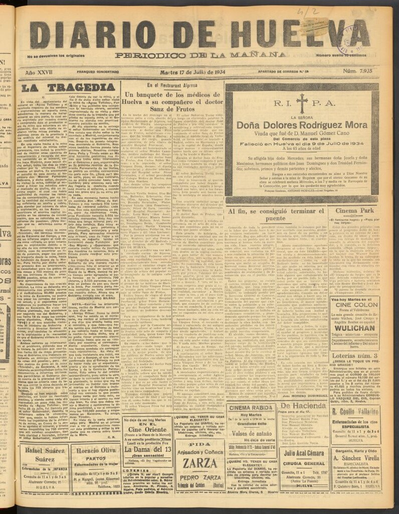Miniatura de Diario de Huelva : periódico independiente del 17 de julio de 1934