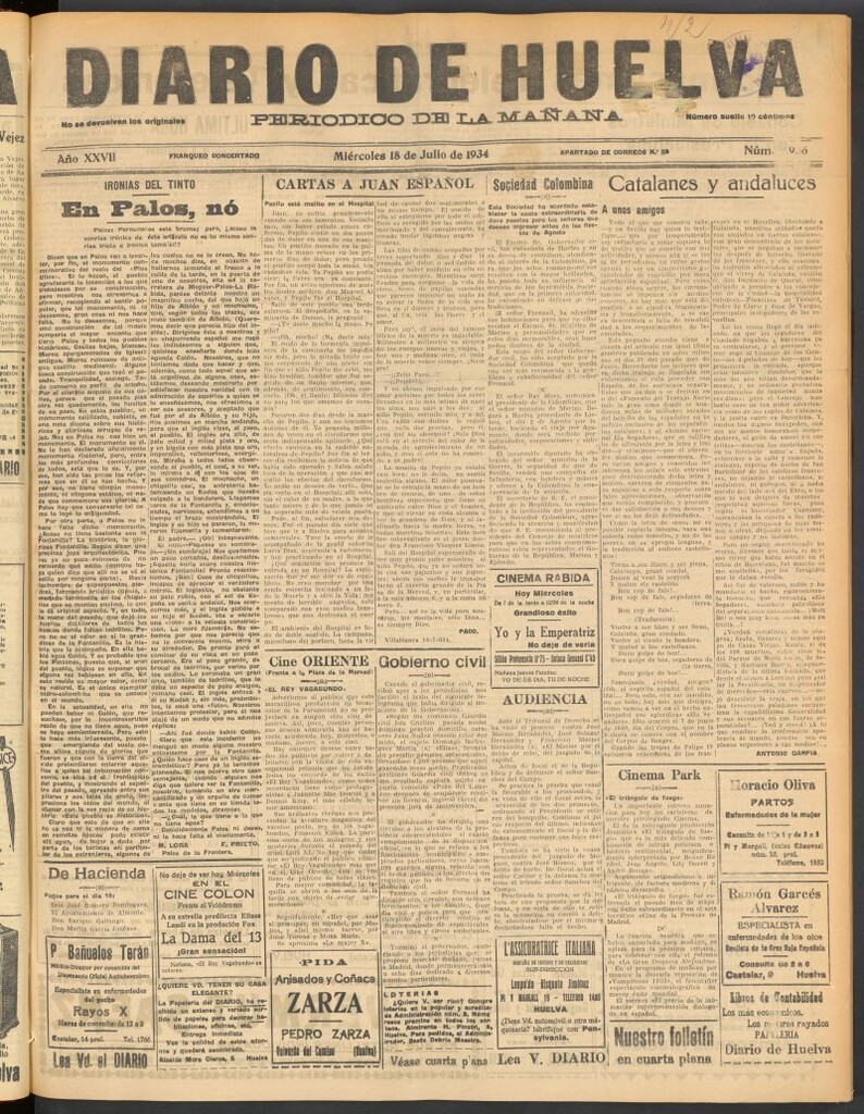 Miniatura de Diario de Huelva : periódico independiente del 18 de julio de 1934