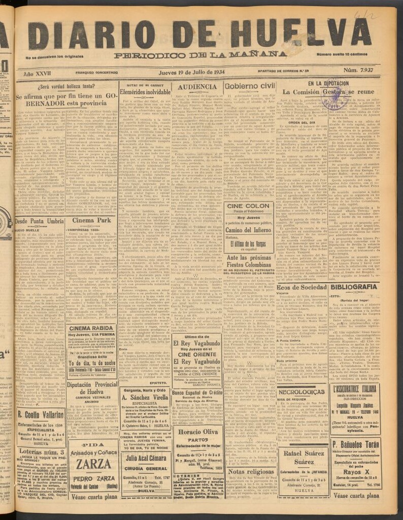 Miniatura de Diario de Huelva : periódico independiente del 19 de julio de 1934