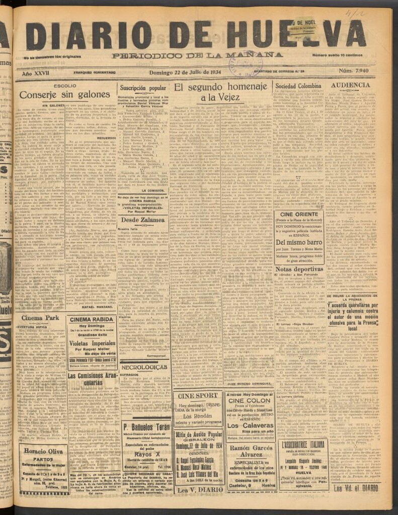 Miniatura de Diario de Huelva : periódico independiente del 22 de julio de 1934