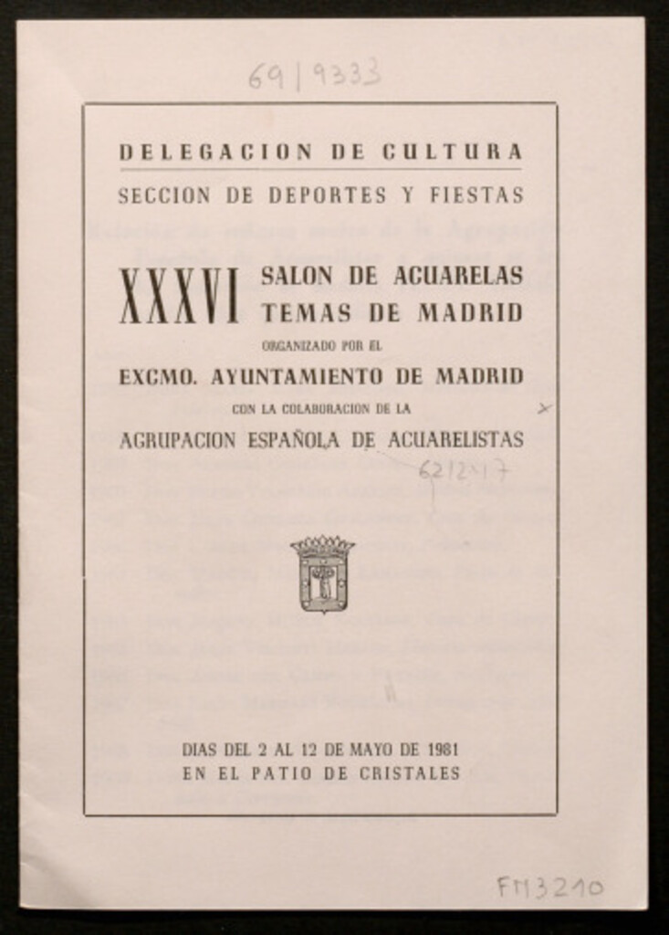 Miniatura de XXXVI salón de acuarelas temas de Madrid organizado por el excmo. Ayuntamiento de Madrid con la colaboraciónde la agrupación española de acuarelistas