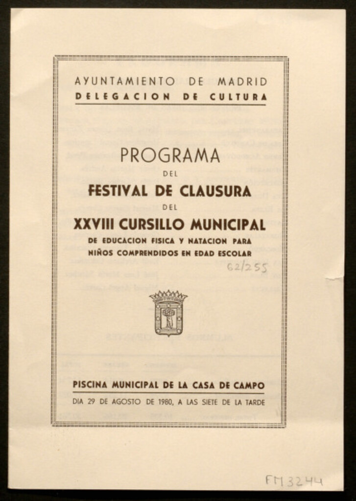 Miniatura de Programa del festival de clausura del XXVIII cursillo municipal de educación física y natación para niños comprendidos en edad escolar