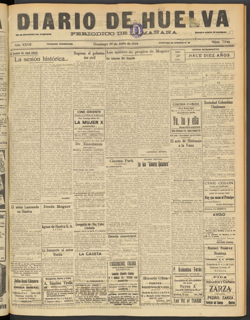Miniatura de Diario de Huelva : periódico independiente del 29 de julio de 1934