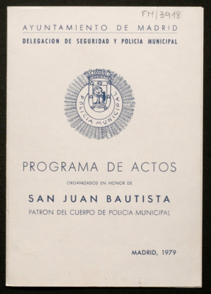 Miniatura de Programa de actos organizados en honor de San Juan Bautista, patrón del cuerpo de policia municipal
