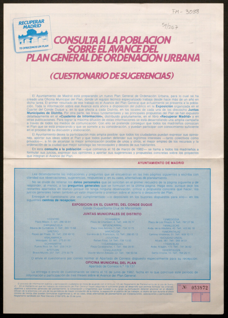 Miniatura de Consulta a la población sobre el avance del plan general de ordenación urbana: (cuestionario de sugerencias)