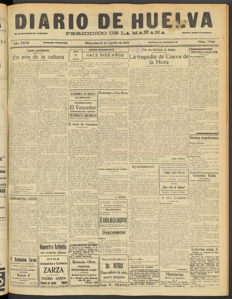 Miniatura de Diario de Huelva : periódico independiente del 15 de agosto de 1934