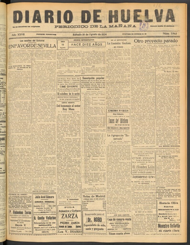 Miniatura de Diario de Huelva : periódico independiente del 18 de agosto de 1934