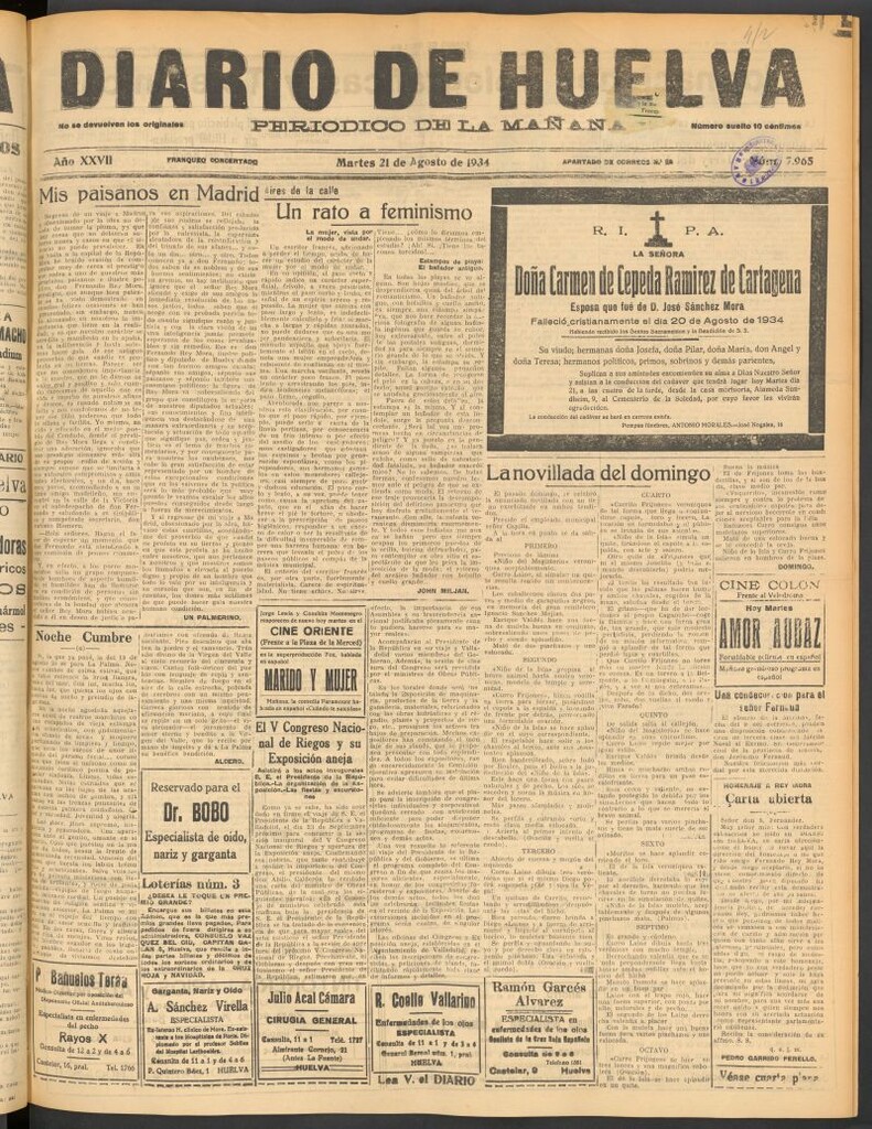 Miniatura de Diario de Huelva : periódico independiente del 21 de agosto de 1934