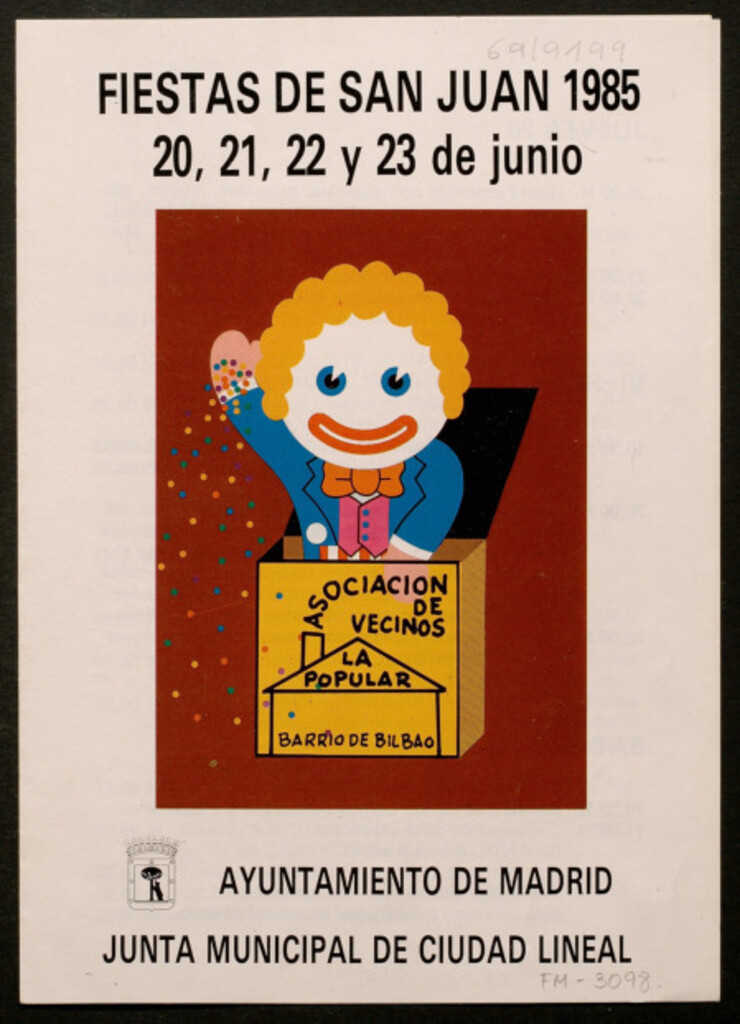Miniatura de Fiestas de San Juan 1985 : 20, 21, 22 y 23 de junio : [programa] Asociación de Vecinos La Popular, Barrio de Bilbao