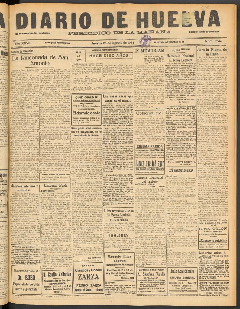 Miniatura de Diario de Huelva : periódico independiente del 23 de agosto de 1934