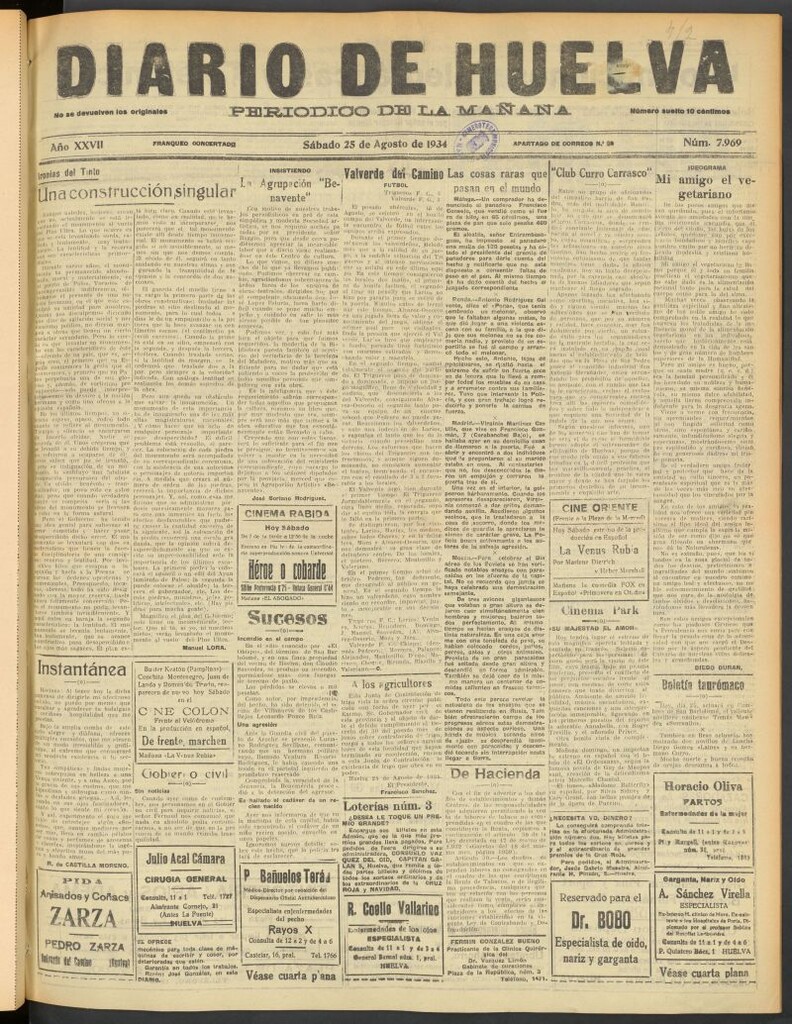 Miniatura de Diario de Huelva : periódico independiente del 25 de agosto de 1934