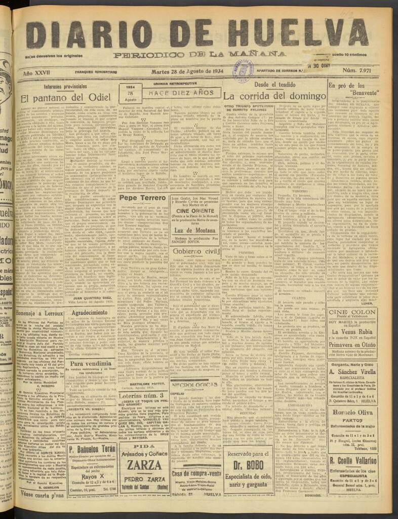 Miniatura de Diario de Huelva : periódico independiente del 28 de agosto de 1934