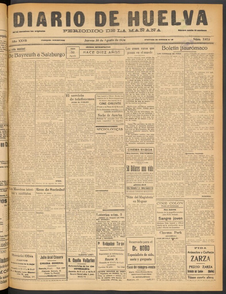 Miniatura de Diario de Huelva : periódico independiente del 30 de agosto de 1934