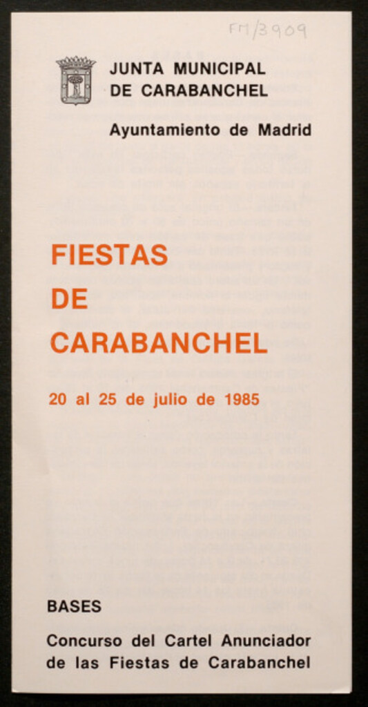 Miniatura de Fiestas de Carabanchel 20 al 25 de julio de 1985 : bases concurso del cartel anunciador de las fiestas...