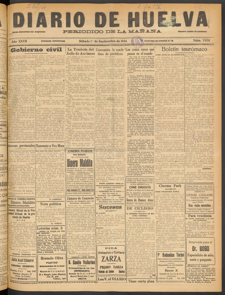 Miniatura de Diario de Huelva : periódico independiente del 1 de septiembre de 1934