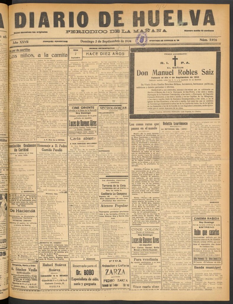 Miniatura de Diario de Huelva : periódico independiente del 2 de septiembre de 1934