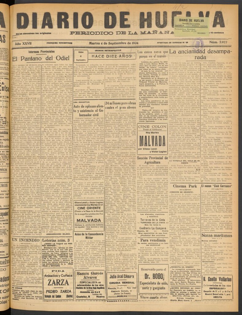 Miniatura de Diario de Huelva : periódico independiente del 4 de septiembre de 1934
