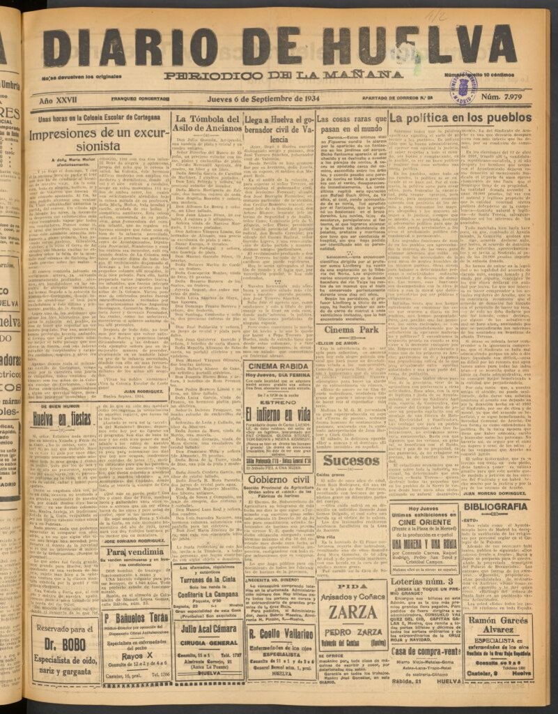 Miniatura de Diario de Huelva : periódico independiente del 6 de septiembre de 1934
