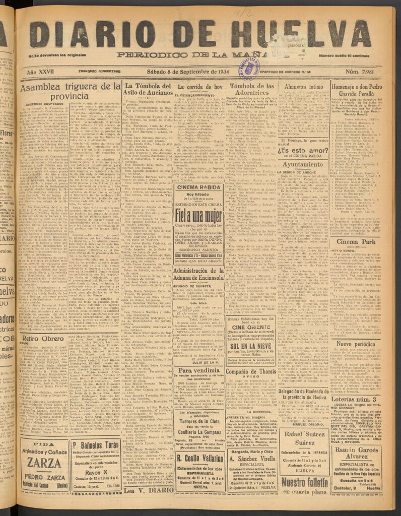 Miniatura de Diario de Huelva : periódico independiente del 8 de septiembre de 1934