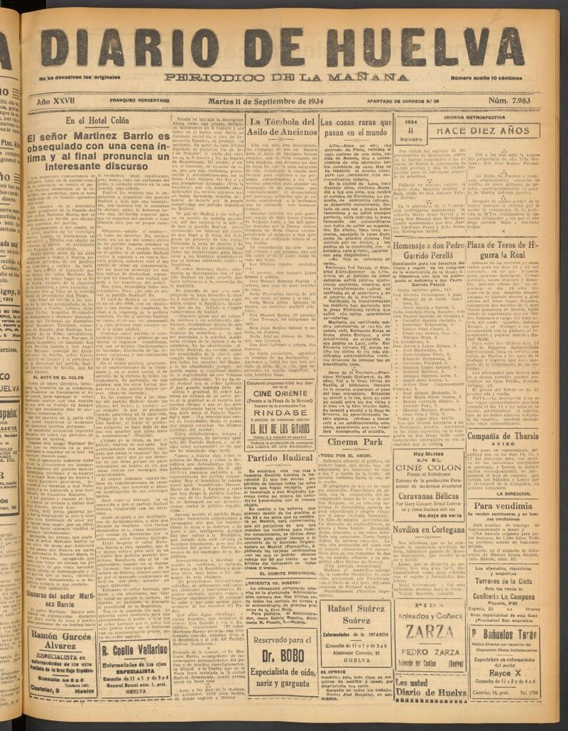 Miniatura de Diario de Huelva : periódico independiente del 11 de septiembre de 1934