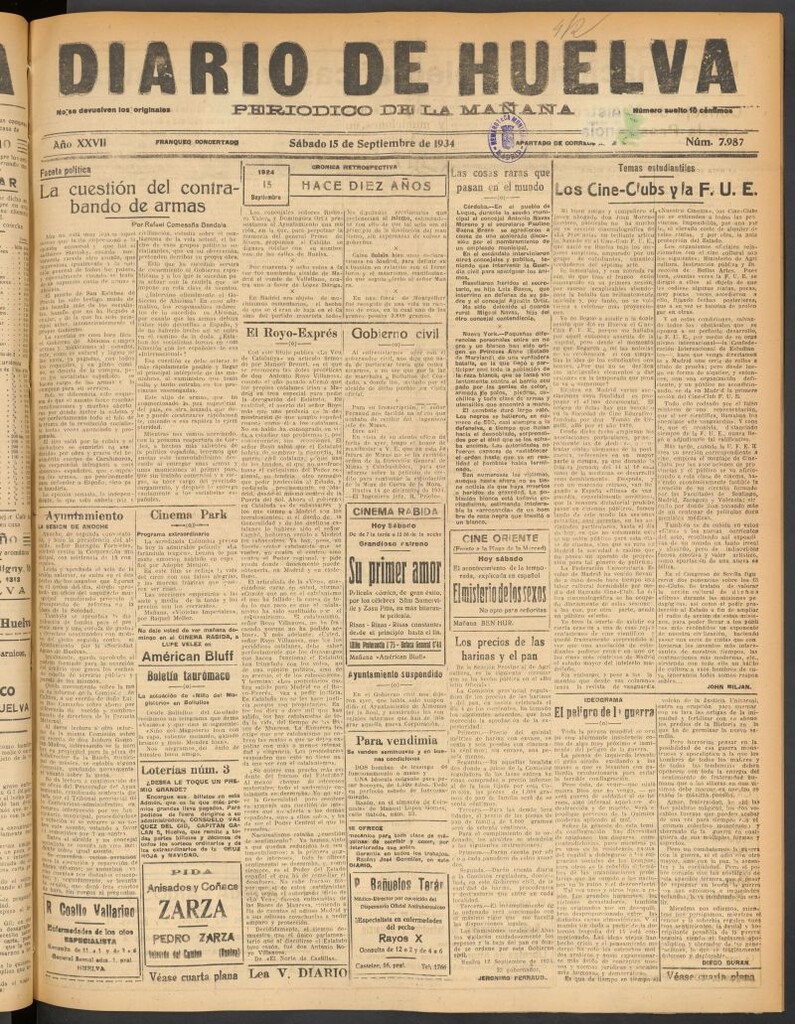 Miniatura de Diario de Huelva : periódico independiente del 15 de septiembre de 1934