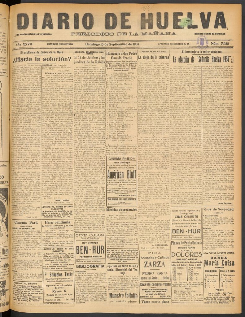 Miniatura de Diario de Huelva : periódico independiente del 16 de septiembre de 1934