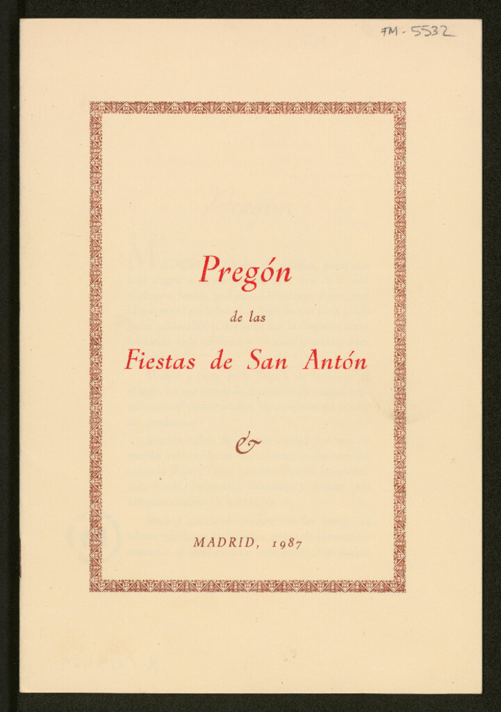 Miniatura de Pregón de las Fiestas de San Antón : Madrid, 1987