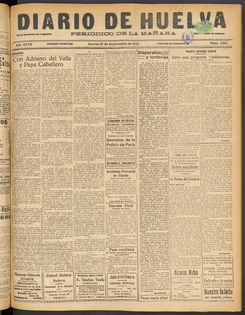 Miniatura de Diario de Huelva : periódico independiente del 20 de septiembre de 1934