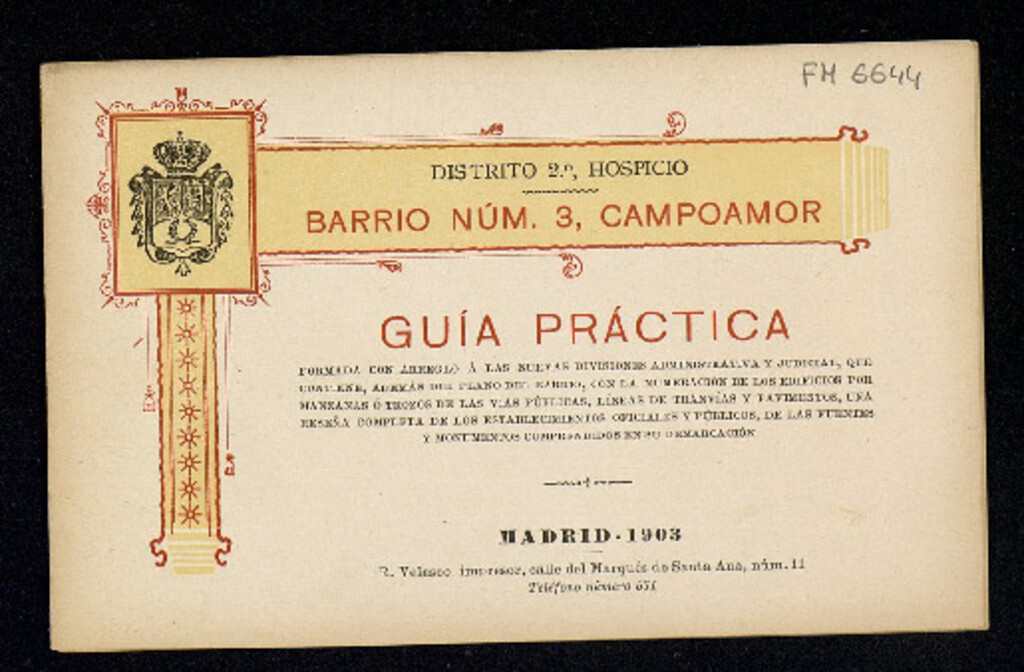 Miniatura de Guía práctica de Madrid formada con arreglo a las nuevas divisiones administrativa y judicial que contiene, además del plano del barrio ... una reseña completa de los establecimientos oficiales y públicos de las fuentes y monumentos comprendidos en su dem